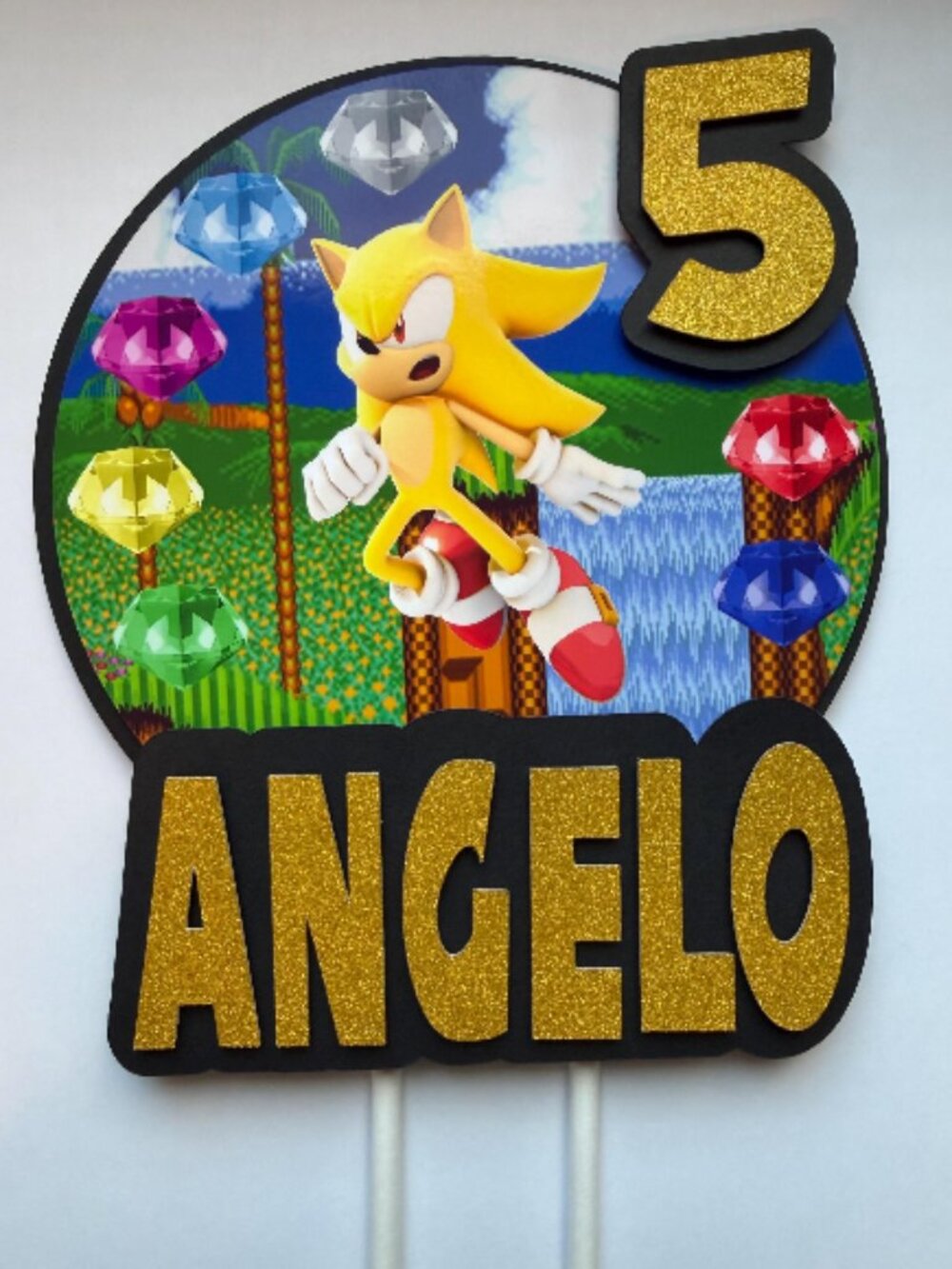 Super Sonic The Hedgehog Theme Customizable Cake Topper